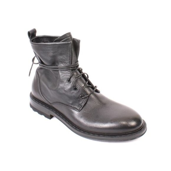 FABI 0665 Black Leather Lace-Up Ankle Boots - Picture 1 of 9